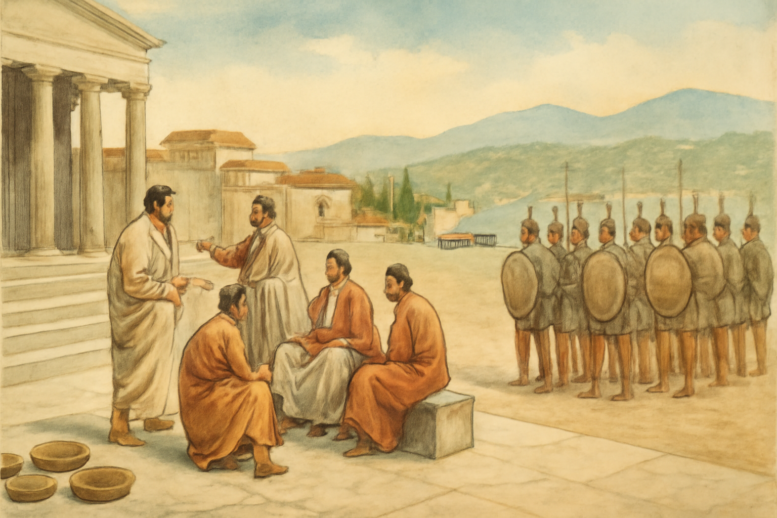 Greek city-states, agora debate, and rivalry