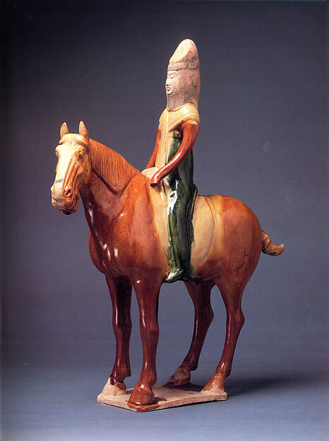 Chinese ceramic horse and female rider from the late seventh to early eighth century